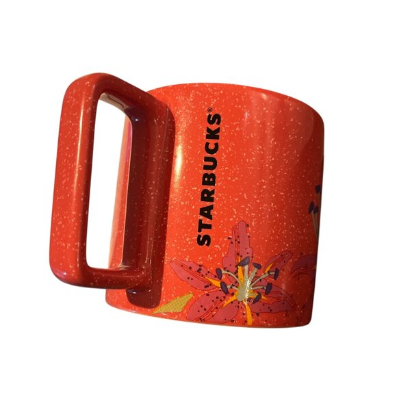 STARBUCKS Mug Cup Floral 12 oz Lillies Pinkish Coral Colour Coffee Tea - Picture 1 of 4